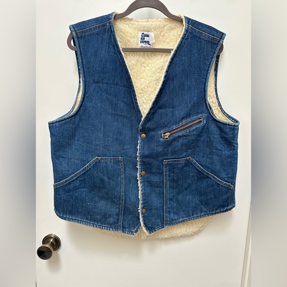 Come On Strong Denim Vest Snap Buttons Vintage Large - Picture 13 of 16